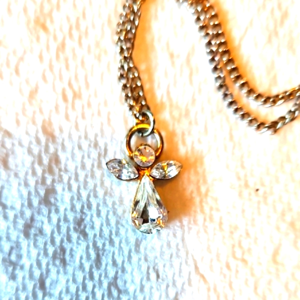 Elegant Gold and Silver Diamond Angel Pendant Necklace